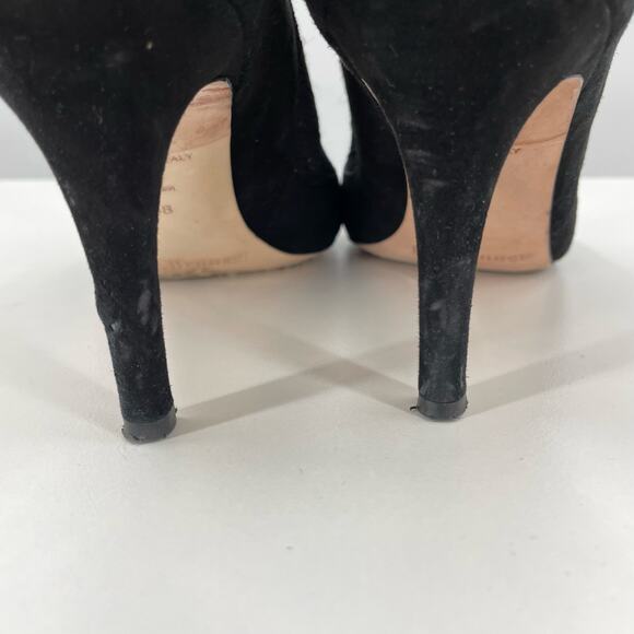 L.K. Bennett Lara Black Suede Mesh Peep Toe Booties Heels 38 7 Dark Romantic - Picture 9 of 12